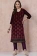 Purple Velvet Straight Kurta image number 0